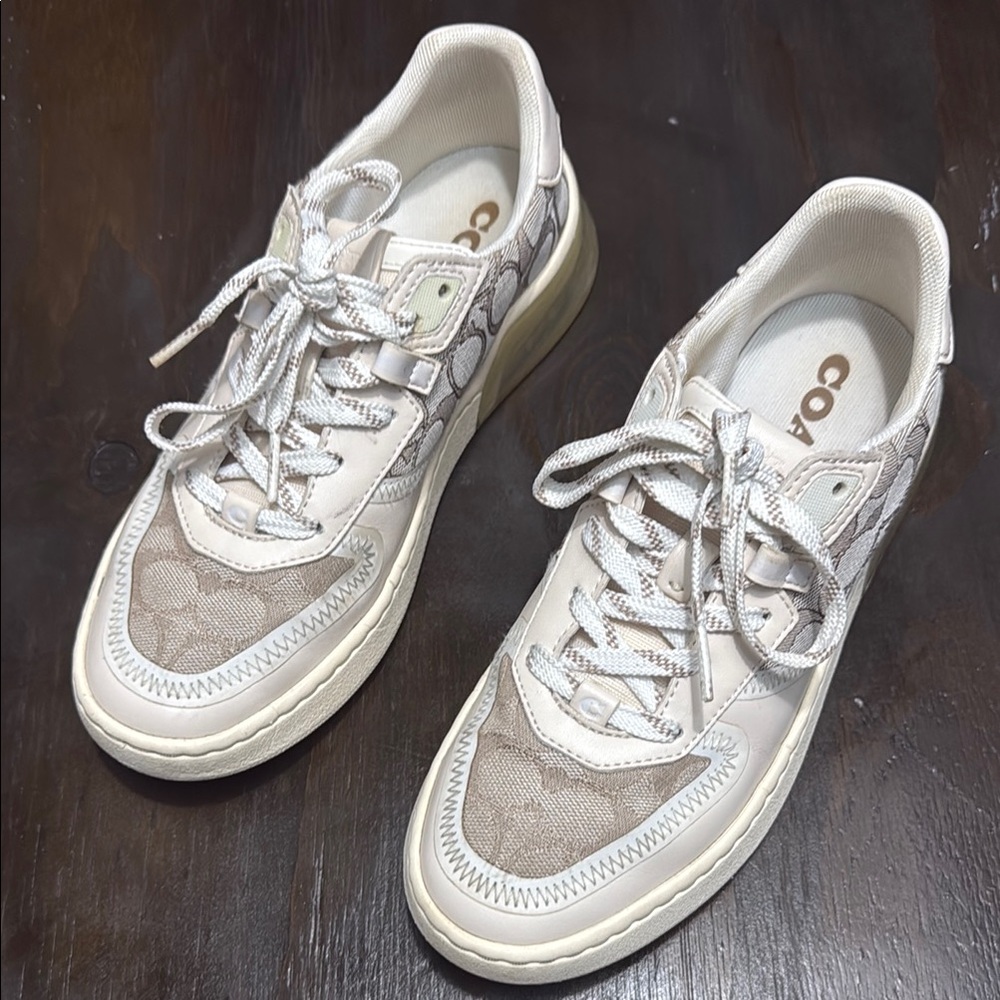 Coach Beige and Cream Sneakers excellent condition women 7.5 fits an 8